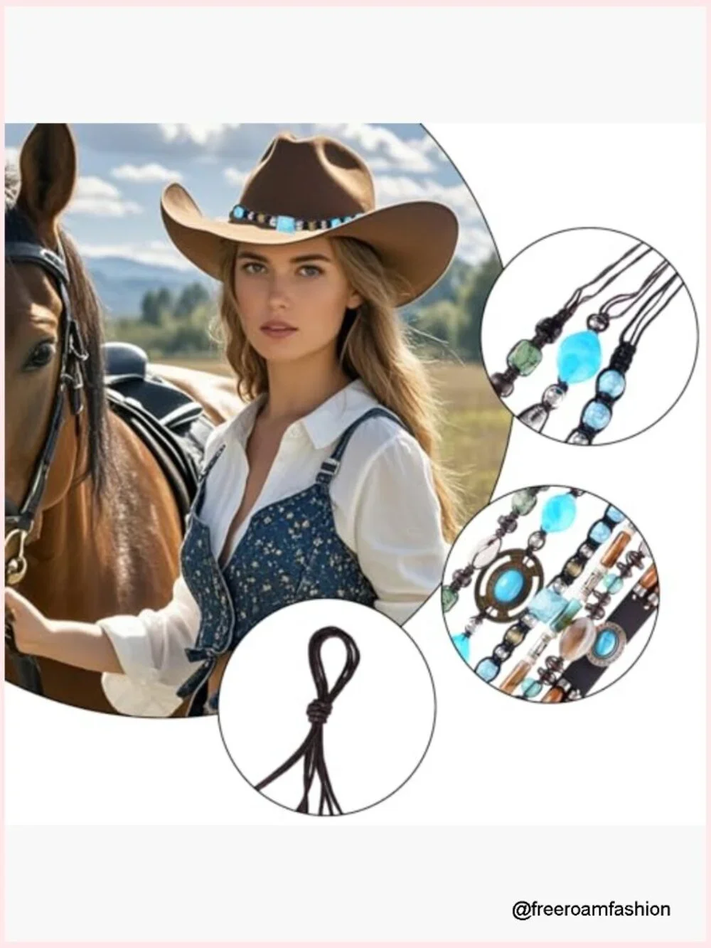 6Pc Western Hat Bands Cowboy Hat Accessories Leather Beaded Hatbands